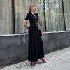 Collared Slim Fit Slimming Elegant Stitching Contrast Color Sheath Short Sleeve Long Pattern Single Breasted Knitted Dress in Dresses