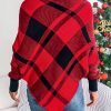 Casual Color Contrast Check Turtleneck Long Sleeve Cloak Sweater in Sweaters