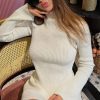 Long Sleeve Knitted Turtleneck Solid Color A line Autumn Winter Hip Wrapped Short Dress in Dresses