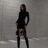 Slim Fit Round Neck Long Sleeves Irregular Asymmetric Dress in Dresses