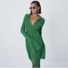 Wear Long Sleeve V-neck Long Button Bell Sleeve Dress in Dresses