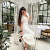 Collared Slim Fit Slimming Elegant Stitching Contrast Color Sheath Short Sleeve Long Pattern Single Breasted Knitted Dress in Dresses