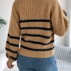 Casual Contrast Color Striped Pocket Lantern Sleeve Pullover Sweater in Sweaters