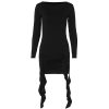 Slim Fit Round Neck Long Sleeves Irregular Asymmetric Dress in Dresses