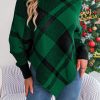 Casual Color Contrast Check Turtleneck Long Sleeve Cloak Sweater in Sweaters