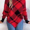 Casual Color Contrast Check Turtleneck Long Sleeve Cloak Sweater in Sweaters