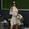 Long Sleeve Knitted Turtleneck Solid Color A line Autumn Winter Hip Wrapped Short Dress in Dresses