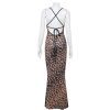 Sexy Backless Lace Up Waist Tight Swing Collar Leopard Print Sexy Dress in Dresses