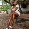 Sexy Slim U Neck Short Puff Sleeve Princess Dress in Dresses