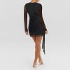 Round Neck Long Sleeve Mesh Splicing Sexy Pleated Hip Bag Dress in Dresses