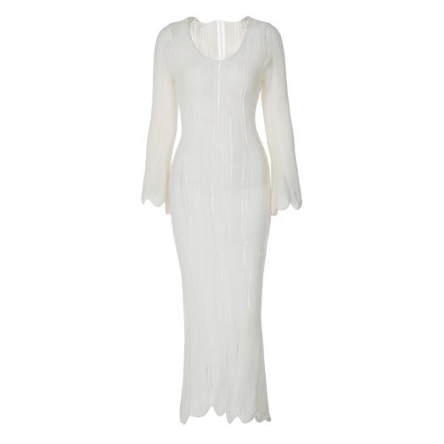 Long Sleeve U Collar Slim Fit Dress in Dresses