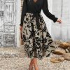 V Neck Long Sleeve Printed Dress in Dresses