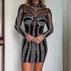 Sexy Mesh Drilling See Through Sheath Fitted Waist Elastic Dress in Dresses