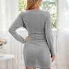 Sexy Long Sleeve V Neck Drawstring Shiny Party Dress in Dresses