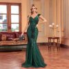 Green Beaded Long Slim Fishtail Evening Dress in Dresses