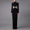 Sexy Hollow Out Cutout out Rhinestone Slim Fit Long Sleeve Dress in Dresses