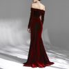 Off Shoulder Long Sleeve Velvet Large Evening Dress in Dresses