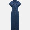 Polo Collar Single Breasted Denim Dress Without Belt in Dresses