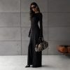 Irregular Asymmetric Slit Solid Color Round Neck Long Sleeved Dress in Dresses