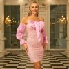 Long Sleeved Elegant Sexy Short Sequined off Neck Backless Evening Dress in Dresses