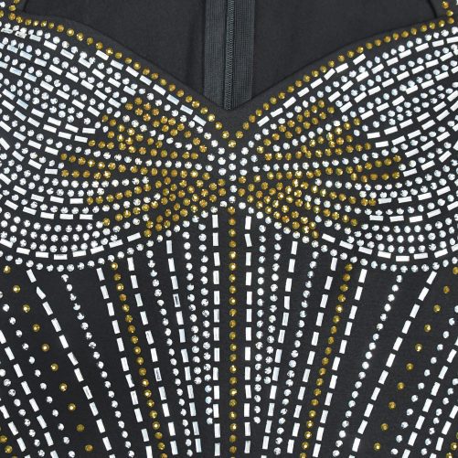 Bead Chain Stitching Rhinestone Slim Fit Dress in Dresses