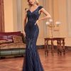 Green Beaded Long Slim Fishtail Evening Dress in Dresses
