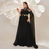 Turtleneck Long Embroidered Waist Controlled Large Hem Dress in Dresses