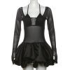 Sexy Halter Sling Basic Mesh See Through Sequin Dress Two Piece Set in Dresses