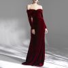 Off Shoulder Long Sleeve Velvet Large Evening Dress in Dresses