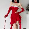 Sexy Tube Top Neck Sling Long Cuff Irregular Asymmetric Dress in Dresses