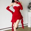 Sexy Tube Top Neck Sling Long Cuff Irregular Asymmetric Dress in Dresses
