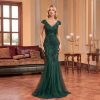 Green Beaded Long Slim Fishtail Evening Dress in Dresses