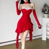 Sexy Tube Top Neck Sling Long Cuff Irregular Asymmetric Dress in Dresses