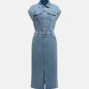 Polo Collar Single Breasted Denim Dress Without Belt in Dresses