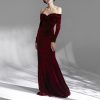 Off Shoulder Long Sleeve Velvet Large Evening Dress in Dresses