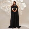 Turtleneck Long Embroidered Waist Controlled Large Hem Dress in Dresses