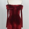 Off Shoulder Long Sleeve Velvet Large Evening Dress in Dresses