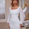 White Sexy Slim Fit Low Cut Hip Dress in Dresses