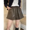 Leather Fashionable Loose A line Wide Leg Elastic Shorts in Shorts