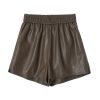 Leather Fashionable Loose A line Wide Leg Elastic Shorts in Shorts