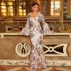 Long Sleeved Elegant V neck Sexy Long Sequined Evening Dress in Dresses
