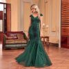 Green Beaded Long Slim Fishtail Evening Dress in Dresses