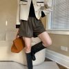 Leather Fashionable Loose A line Wide Leg Elastic Shorts in Shorts