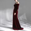 Off Shoulder Long Sleeve Velvet Large Evening Dress in Dresses