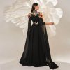 Turtleneck Long Embroidered Waist Controlled Large Hem Dress in Dresses