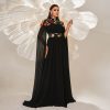 Turtleneck Long Embroidered Waist Controlled Large Hem Dress in Dresses