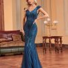 Green Beaded Long Slim Fishtail Evening Dress in Dresses