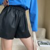 Leather Fashionable Loose A line Wide Leg Elastic Shorts in Shorts