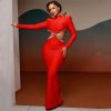 Sexy Hollow Out Cutout out Rhinestone Slim Fit Long Sleeve Dress in Dresses