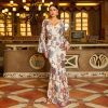 Long Sleeved Elegant V neck Sexy Long Sequined Evening Dress in Dresses